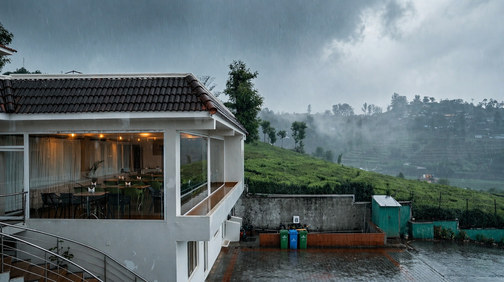 Resort balcony overlooking the peaceful hills of Ooty